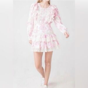 LoveShackFancy Santorini Dress in White & Pink Size XS
